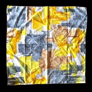 Vintage Mademoiselle brand chic yellow and gray abstract motif scarf